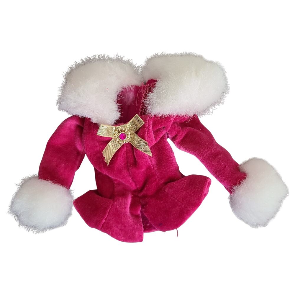 Barbie Size Hot Pink Velour Faux Fur Holiday Coat 11.5 Inch